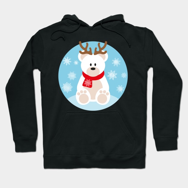 Supreme Cutest Winter Christmas Icebear Polar Bear with Reindeer Horns and Snowflakes Hoodie by Adaba